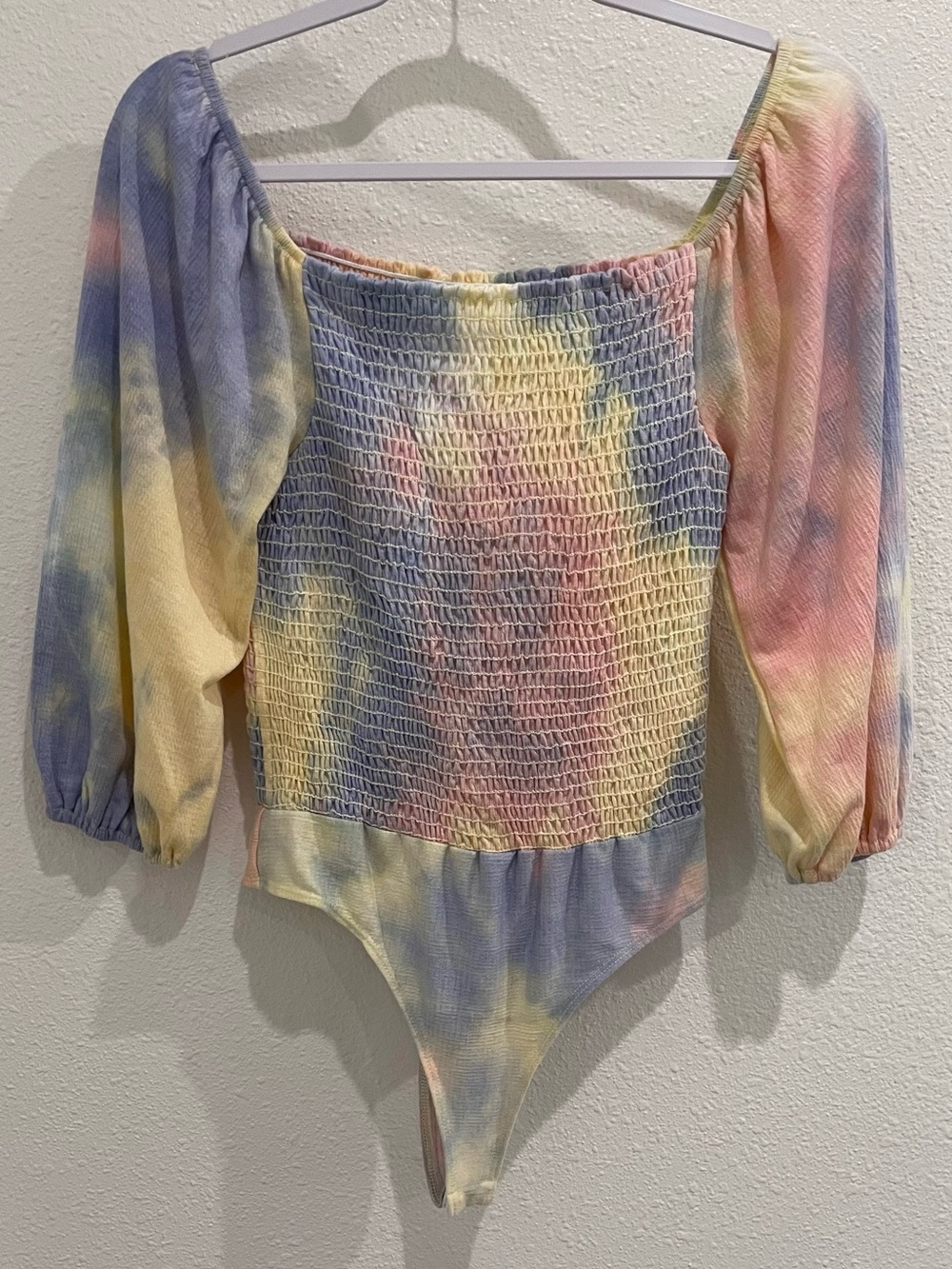 Le Lis Tie-Dye Puff Sleeve Bodysuit Coquette Festival Boho Smocked Feminine